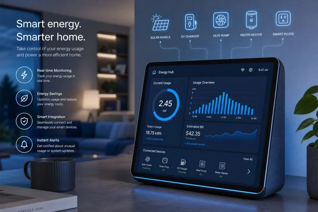 Smart home energy management system for solar battery and EV load control