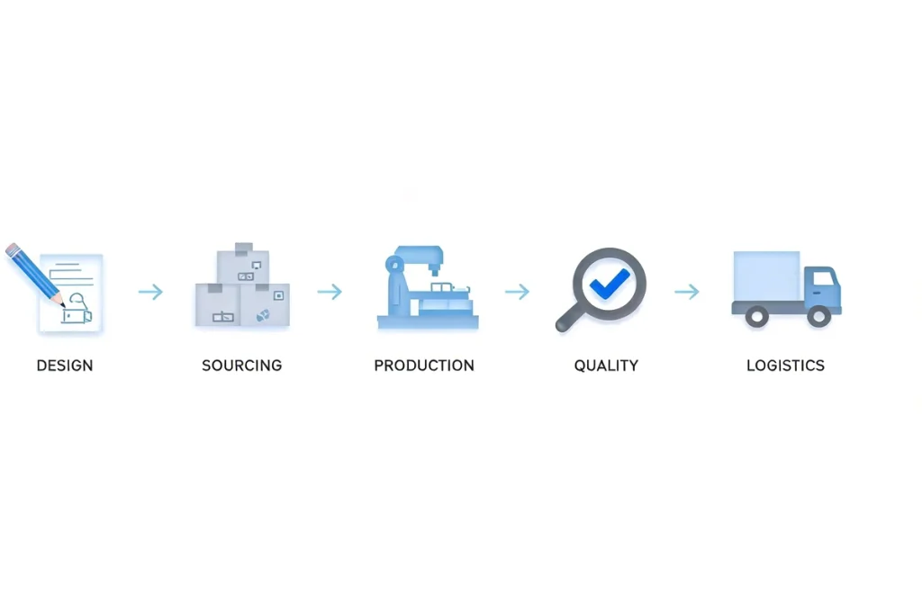 Contract manufacturer responsibilities for sourcing assembly quality control and logistics