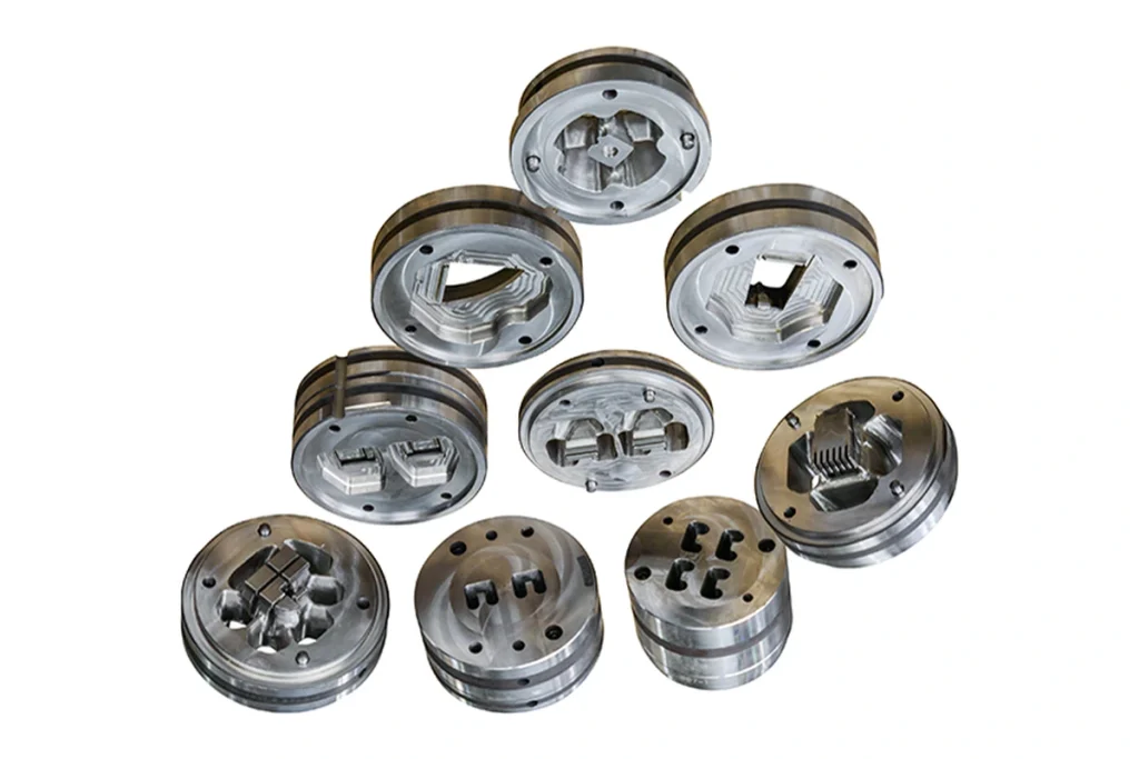 Steel aluminum extrusion die and tooling used to manufacture custom aluminum profiles