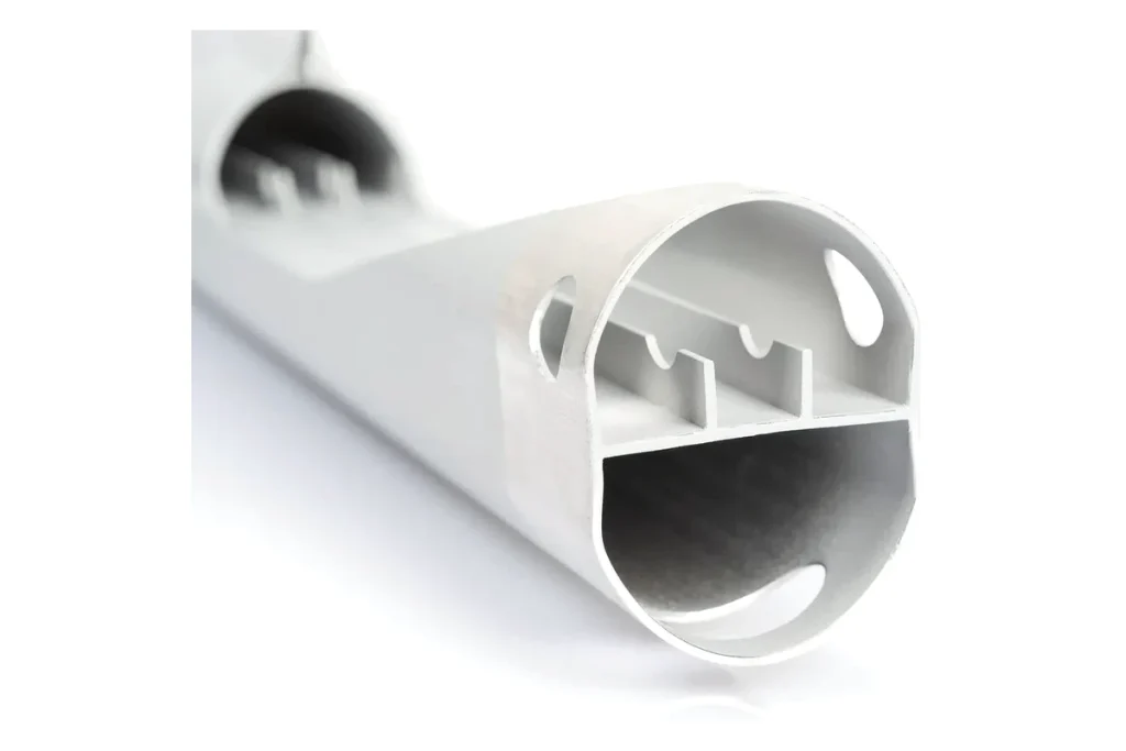 CNC machined aluminum extrusion component with precision holes and machined features